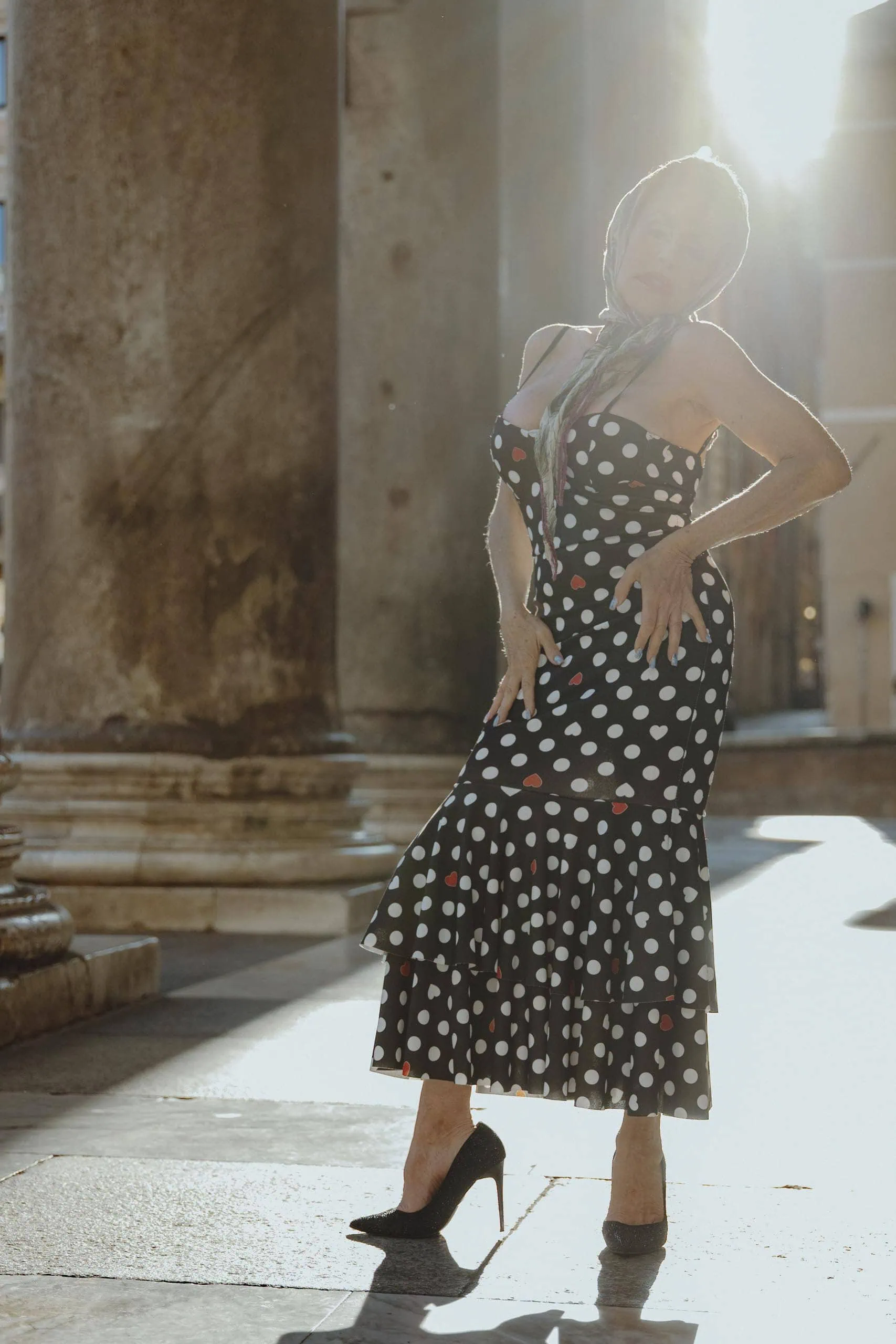 Woman polka dot dress posing pantheon - Rome by Finzi