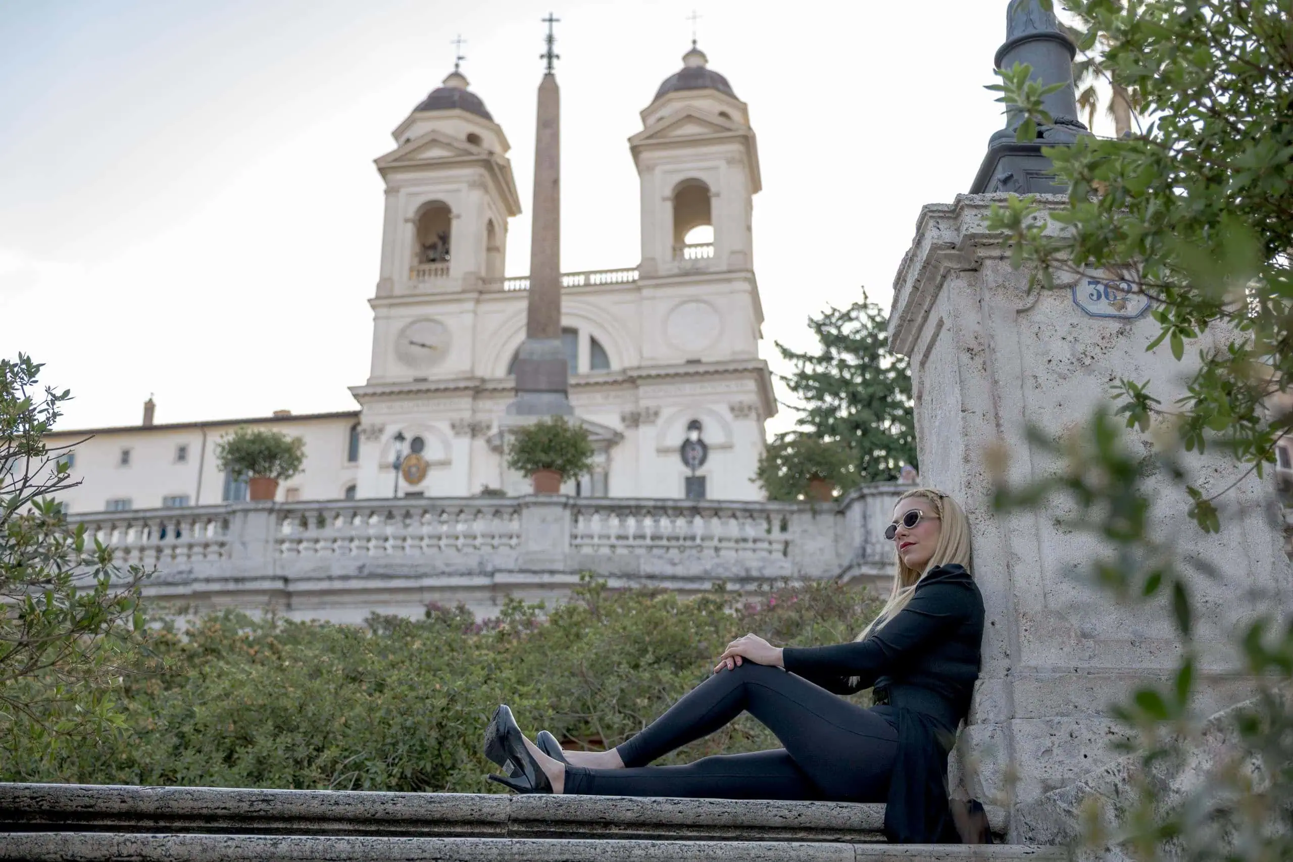 Woman seated spanish steps trinita monti - Rome by Finzi