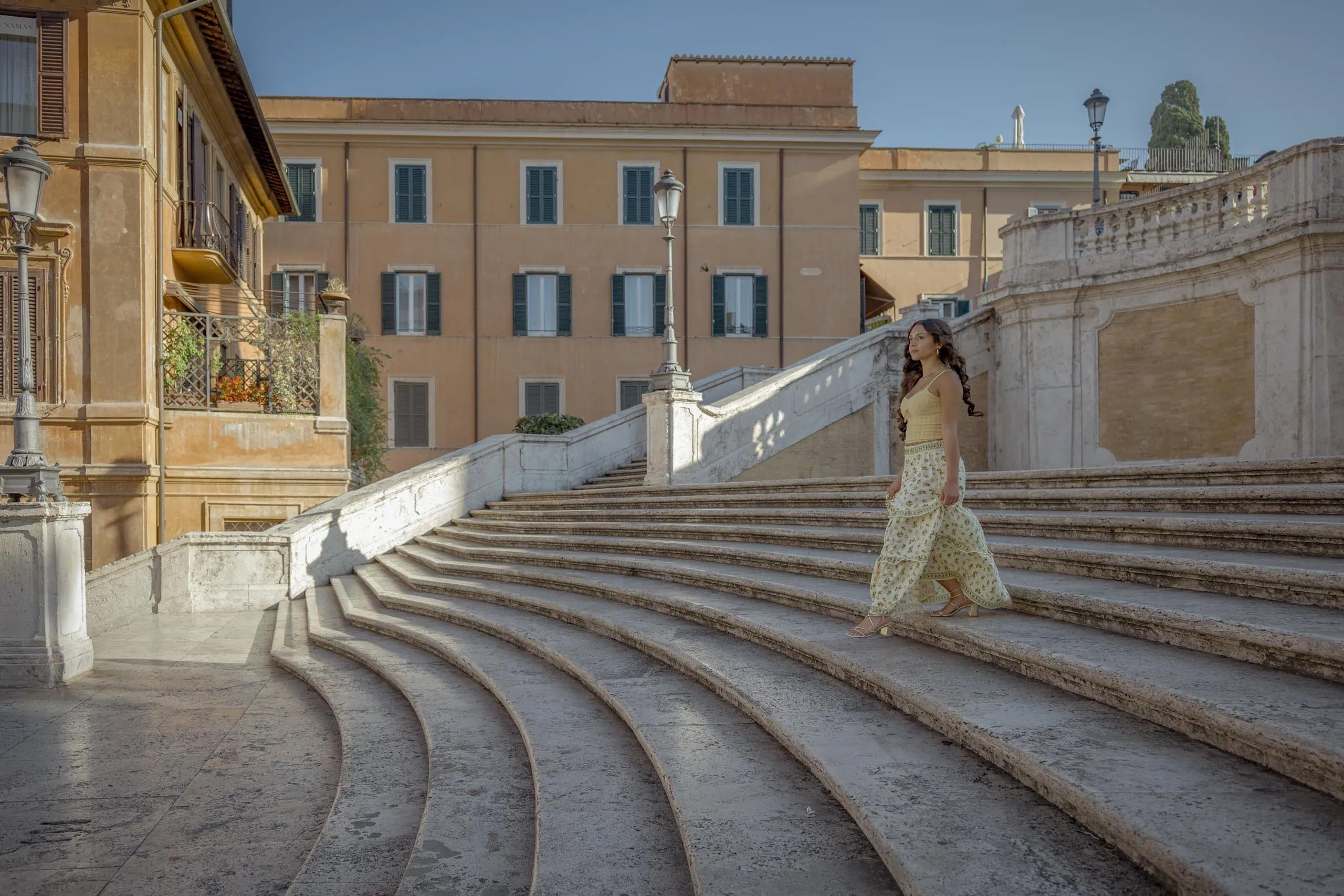 Woman walking curved spanish steps - Rome by Finzi